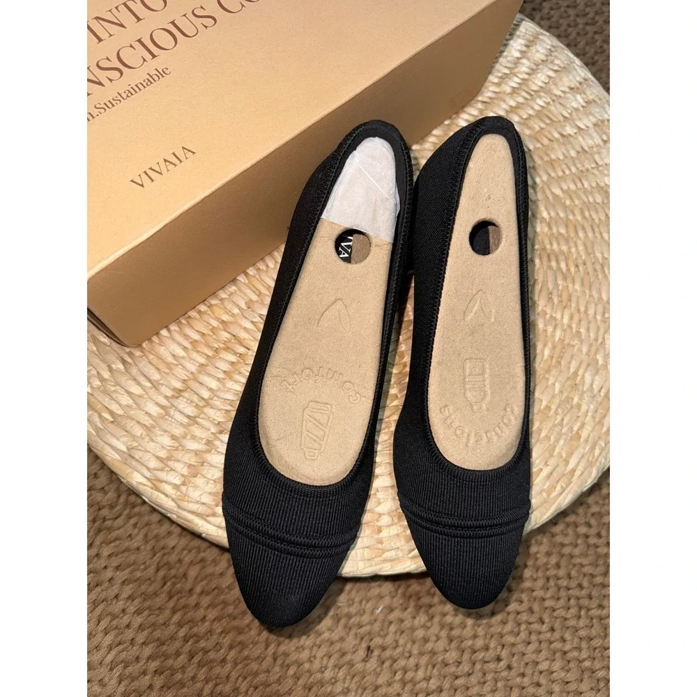 VIVAIA Black Knit Pointed‎ Toe Block Heel Pumps Comfortable Shoes EU/39 US/8